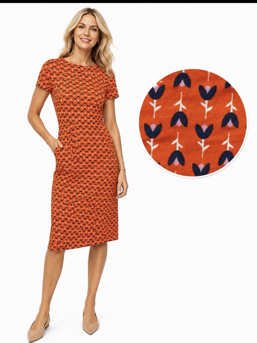 BODEN $90 Phoebe Orange Casual Slub Floral Tee Dress Size US 8R